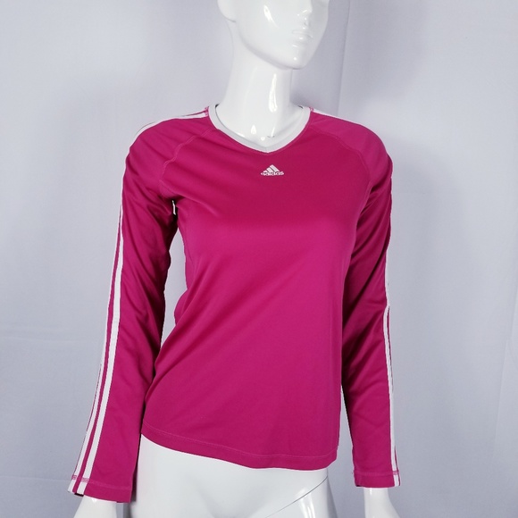 adidas originals three stripe long sleeve top in pink